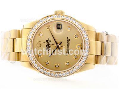 Rolex DateJust Swiss ETA 2836 Movement Full Gold Golden Dial with Diamond Marking & Bezel