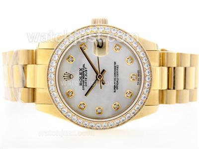 Rolex DateJust Swiss ETA 2836 Movement Full Gold MOP Dial with Diamond Marking & Bezel