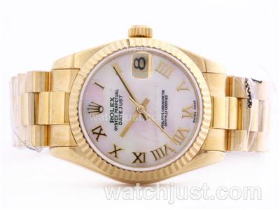 Rolex DateJust Swiss ETA 2836 Movement Full Gold MOP Dial with Roman Marking-Mid Size