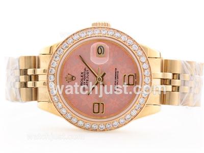 Rolex Datejust Swiss ETA 2836 Movement Full Gold Pink Floral Motif Dial with Diamond Bezel