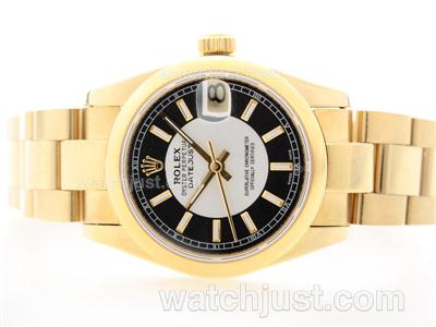 Rolex DateJust Swiss ETA 2836 Movement Full Gold With Black/White Dial -Stick Marking