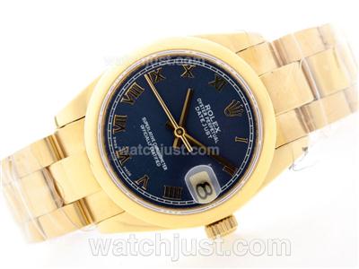 Rolex DateJust Swiss ETA 2836 Movement Full Gold With Dark Blue Dial -Roman Marking