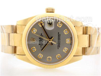 Rolex DateJust Swiss ETA 2836 Movement Full Gold With Gray Dial-Diamond Marking