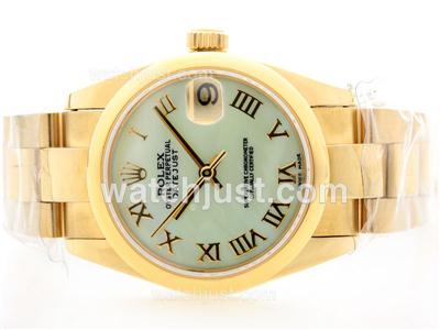 Rolex DateJust Swiss ETA 2836 Movement Full Gold With Green MOP Dial -Roman Marking