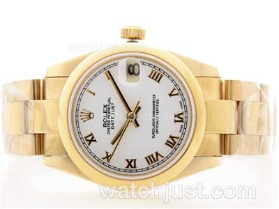 Rolex DateJust Swiss ETA 2836 Movement Full Gold With White Dial -Roman Marking