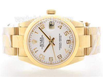 Rolex DateJust Swiss ETA 2836 Movement Full Gold With White Dial-Arabic Marking