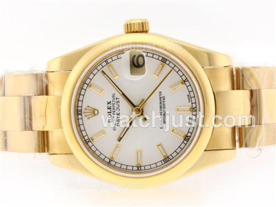 Rolex Datejust Swiss ETA 2836 Movement Full Gold with White Dial-Stick Marking