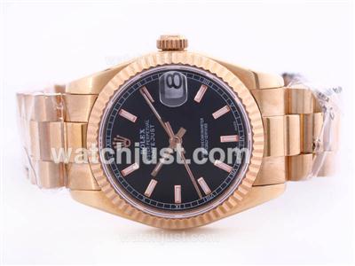Rolex DateJust Swiss ETA 2836 Movement Full Rose Gold Black Dial with Stick Marking-Mid Size