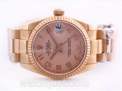 Rolex DateJust Swiss ETA 2836 Movement Full Rose Gold Champagne Dial with Arabic Marking-Mid Size