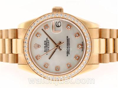Rolex Datejust Swiss ETA 2836 Movement Full Rose Gold Diamond Marking and Bezel with White Dial