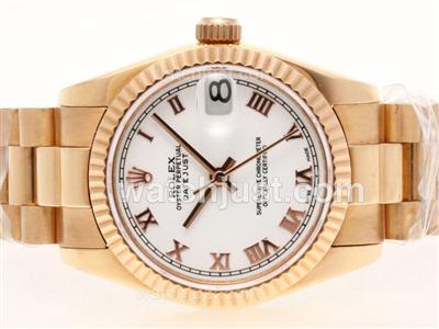 Rolex Datejust Swiss ETA 2836 Movement Full Rose Gold Roman Marking with White Dial