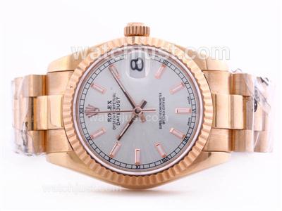 Rolex DateJust Swiss ETA 2836 Movement Full Rose Gold White Dial with Stick Marking-Mid Size