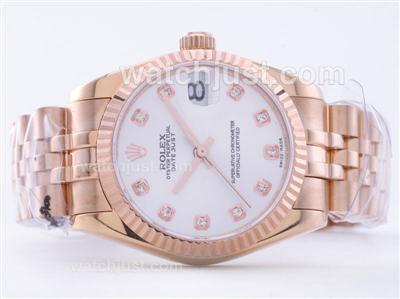Rolex Datejust Swiss ETA 2836 Movement Full Rose Gold with White Dial-Mid Size