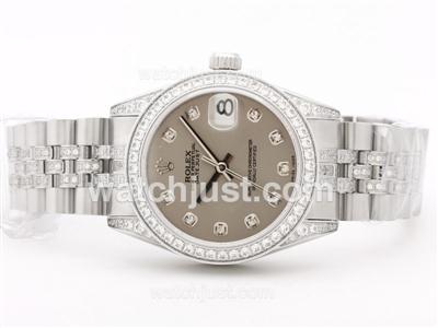 Rolex Datejust Swiss ETA 2836 Movement Gray Dial With Diamond Marking & Bezel -Mid Size
