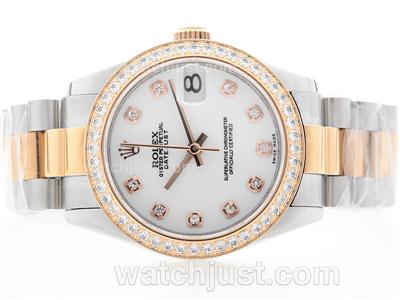 Rolex DateJust Swiss ETA 2836 Movement RG/SS Two Tone White Dial with Diamond Marking & Bezel