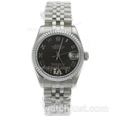 Rolex Datejust Swiss ETA 2836 Movement Roman Markers with Black Dial S/S-Mid Size