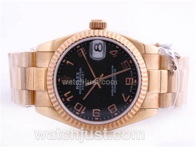 Rolex Datejust Swiss ETA 2836 Movement Rose Gold Black Dial with Arabic Marking -Mid Size