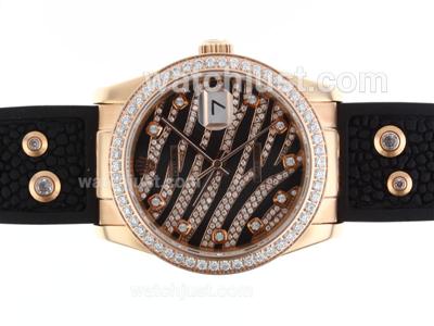 Rolex Datejust Swiss ETA 2836 Movement Rose Gold Case Diamond Bezel-Royal Black Design Diamond Crested Dial