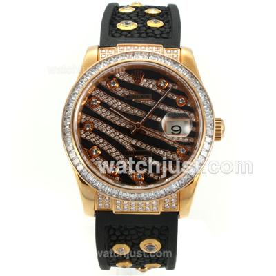 Rolex Datejust Swiss ETA 2836 Movement Rose Gold Case Diamond Case-Royal Black Design Diamond Crested Dial