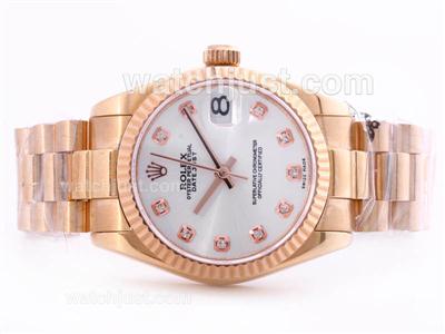 Rolex Datejust Swiss ETA 2836 Movement Rose Gold Case White Dial with Diamond Marking -Mid Size