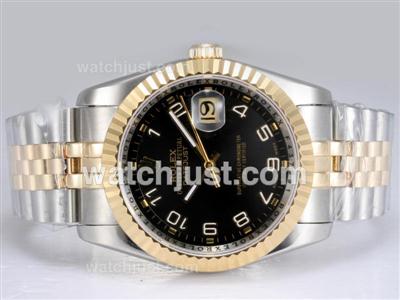 Rolex Datejust Swiss ETA 2836 Movement Two Tone-14K Wrapped Gold with Black Dial