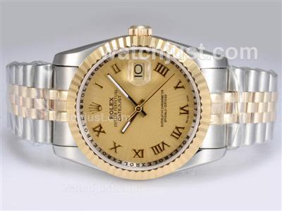 Rolex Datejust Swiss ETA 2836 Movement Two Tone-14K Wrapped Gold with Golden Dial