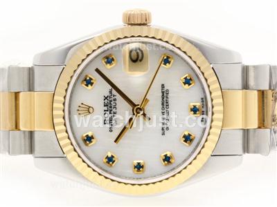 Rolex Datejust Swiss ETA 2836 Movement Two Tone Blue Diamond Marking with MOP Dial