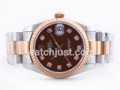 Rolex DateJust Swiss ETA 2836 Movement Two Tone Brown Dial with Diamond Marking-Mid Size