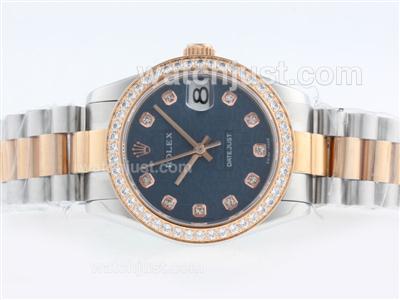 Rolex Datejust Swiss ETA 2836 Movement Two Tone Diamond Marking and Bezel with Blue Computer Dial