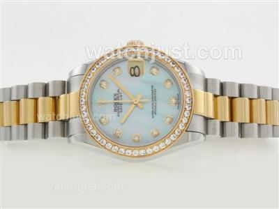 Rolex Datejust Swiss ETA 2836 Movement Two Tone Diamond Marking and Bezel with Blue MOP Dial