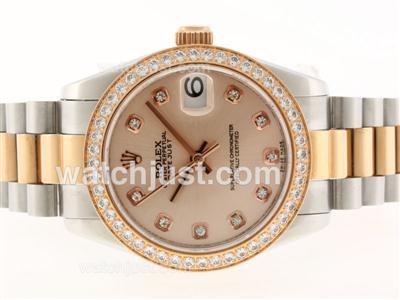 Rolex Datejust Swiss ETA 2836 Movement Two Tone Diamond Marking and Bezel with Champagne Dial