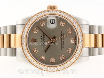 Rolex Datejust Swiss ETA 2836 Movement Two Tone Diamond Marking and Bezel with Gray Dial