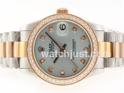 Rolex Datejust Swiss ETA 2836 Movement Two Tone Diamond Marking and Bezel with Light BlueDial