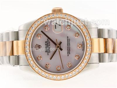 Rolex Datejust Swiss ETA 2836 Movement Two Tone Diamond Marking and Bezel with Pink MOP Dial
