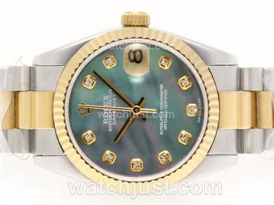 Rolex Datejust Swiss ETA 2836 Movement Two Tone Diamond Marking with Green MOP Dial