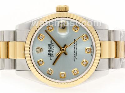 Rolex Datejust Swiss ETA 2836 Movement Two Tone Diamond Marking with Light Blue Dial