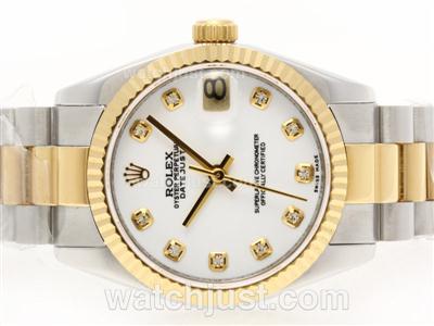 Rolex Datejust Swiss ETA 2836 Movement Two Tone Diamond Marking with White Dial