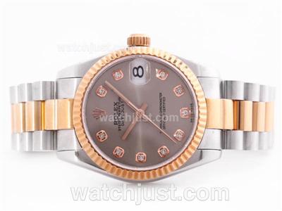 Rolex Datejust Swiss ETA 2836 Movement Two Tone Gray Dial with Diamond Marking-Mid Size