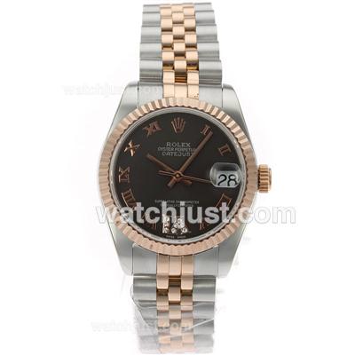 Rolex Datejust Swiss ETA 2836 Movement Two Tone Roman Markers with Black Dial S/S-Mid Size