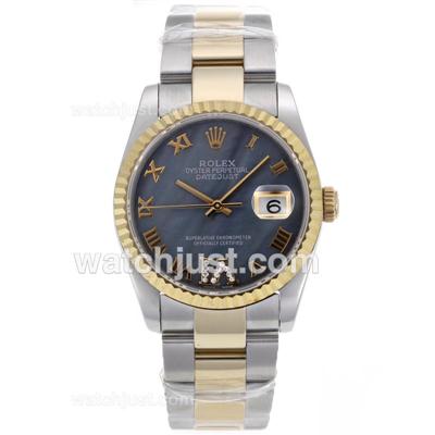 Rolex Datejust Swiss ETA 2836 Movement Two Tone Roman Markers with Black Mop Dial S/S-Mid Size