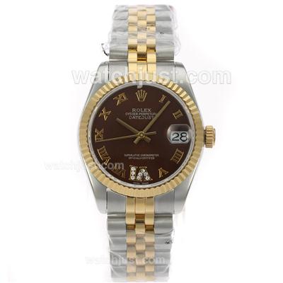 Rolex Datejust Swiss ETA 2836 Movement Two Tone Roman Markers with Brown Dial S/S-Mid Size