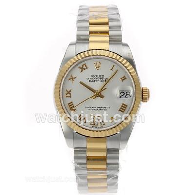 Rolex Datejust Swiss ETA 2836 Movement Two Tone Roman Markers with White Dial S/S-Mid Size