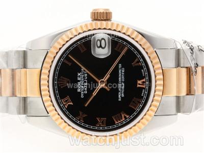 Rolex Datejust Swiss ETA 2836 Movement Two Tone Roman Marking with Black Dial