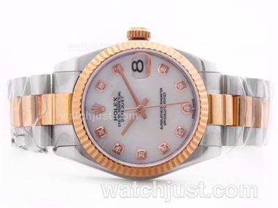 Rolex Datejust Swiss ETA 2836 Movement Two Tone White MOP Dial with Diamond Marking-Mid Size