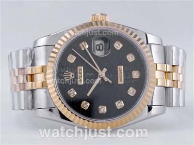 Rolex Datejust Swiss ETA 2836 Movement Two Tone with Black Computer Dial-Diamond Marking