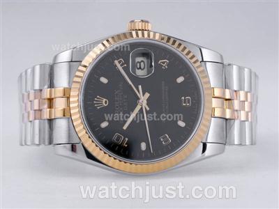 Rolex Datejust Swiss ETA 2836 Movement Two Tone with Black Dial-Number/Stick Marking