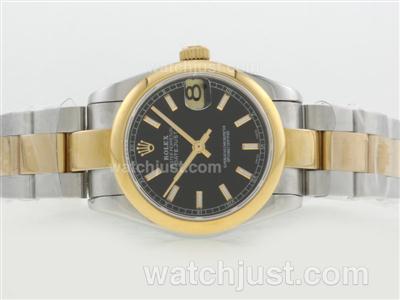 Rolex Datejust Swiss ETA 2836 Movement Two Tone with Black Dial-Stick Marking