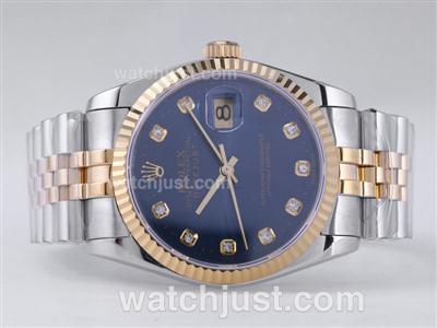 Rolex Datejust Swiss ETA 2836 Movement Two Tone with Blue Dial-Diamond Marking