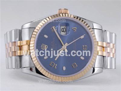 Rolex Datejust Swiss ETA 2836 Movement Two Tone with Blue Dial-Number/Stick Marking