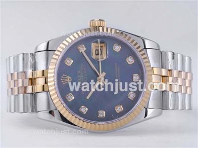 Rolex Datejust Swiss ETA 2836 Movement Two Tone with Blue MOP Dial-Diamond Marking